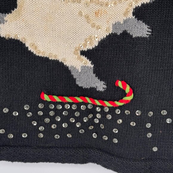 Susan Bristol Hand Embroidered Cat Sweater With Pom Poms & Sequins Long Sleeves - Picture 5 of 11